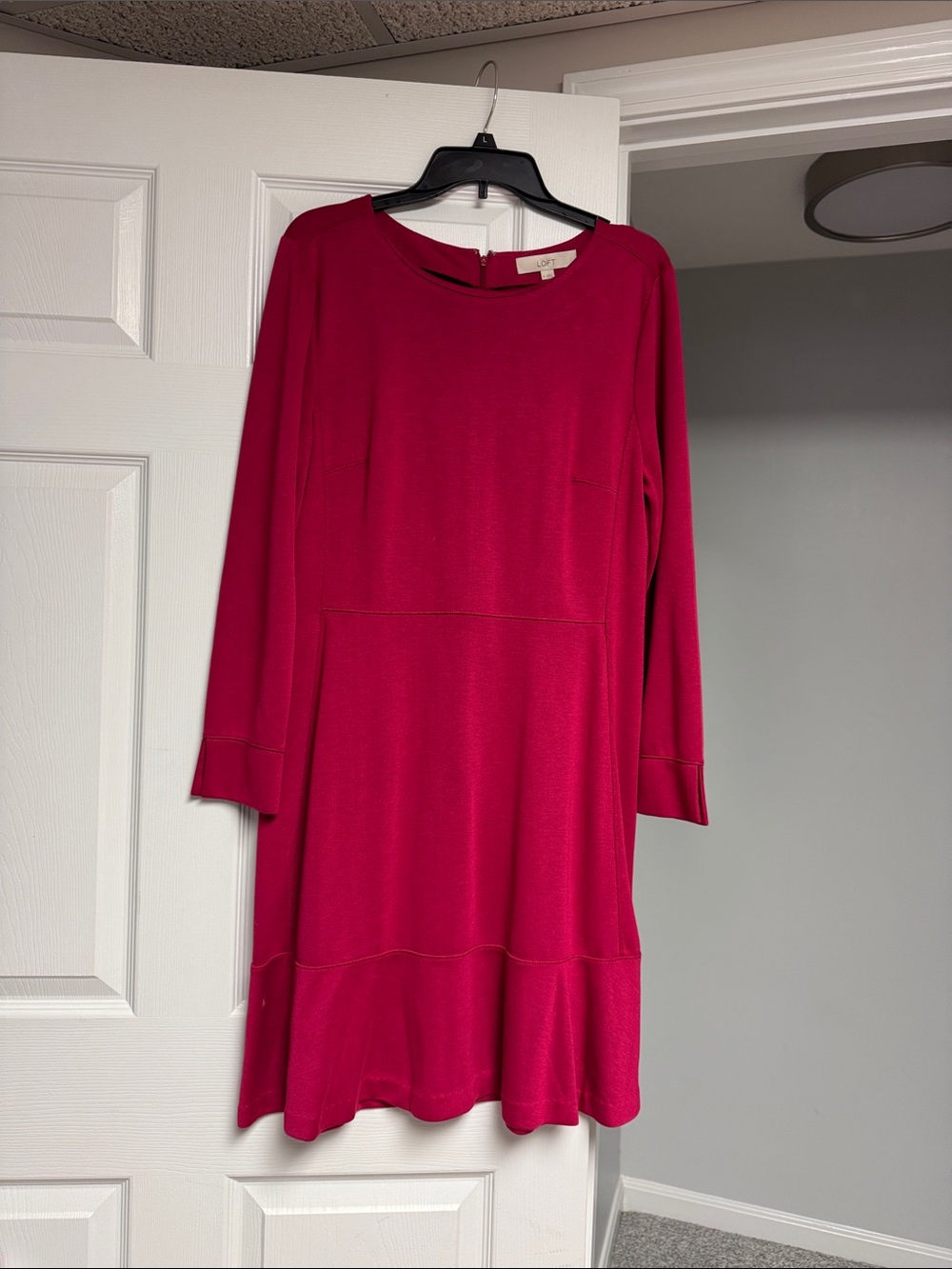 LOFT Fuchsia Long-Sleeve Shift Dress